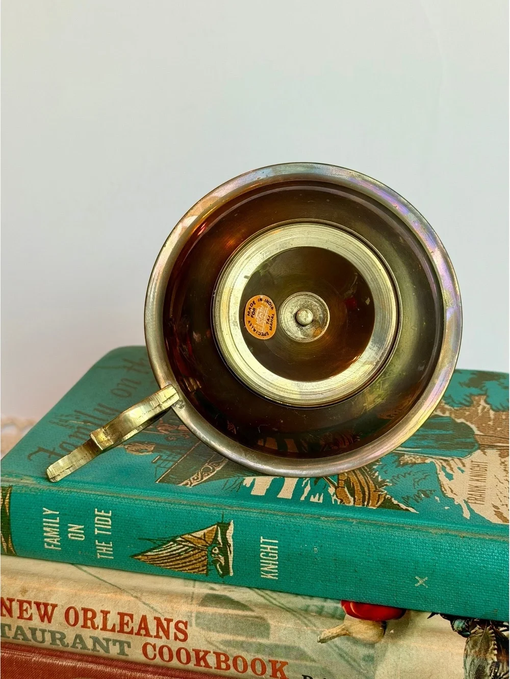 Vintage Brass Chamberstick Candle Holder Taj Mahal India Finger Loop Handle